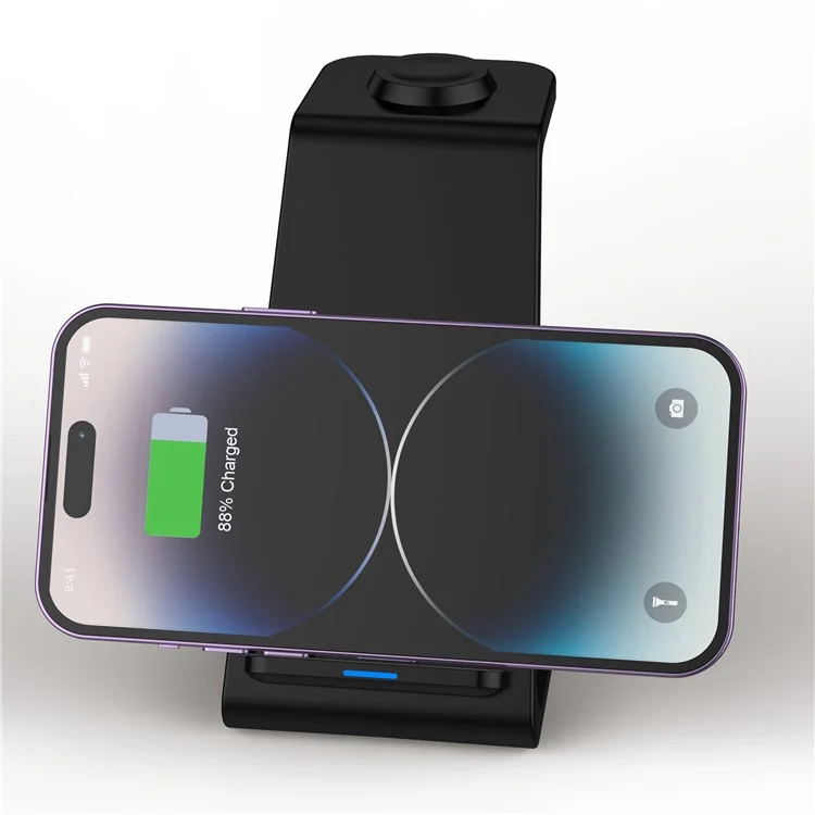 E8 3-em-1 15W Sem Fio Carregador de Telefone Assistir Fone de Ouvido Com Desktop Carregamento - Preto