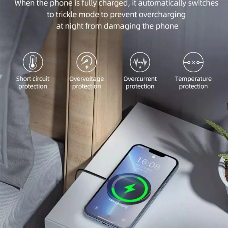 C12 Type-C Cable Round Magnetic Wireless Charger Phone Charging Pad - White