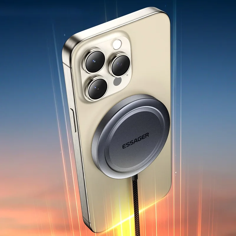 ESSAGER Qi2 15W Snelladen Aluminiumlegering + PC Magnetische Draadloze Oplader voor iPhone 12-16 - Zilver