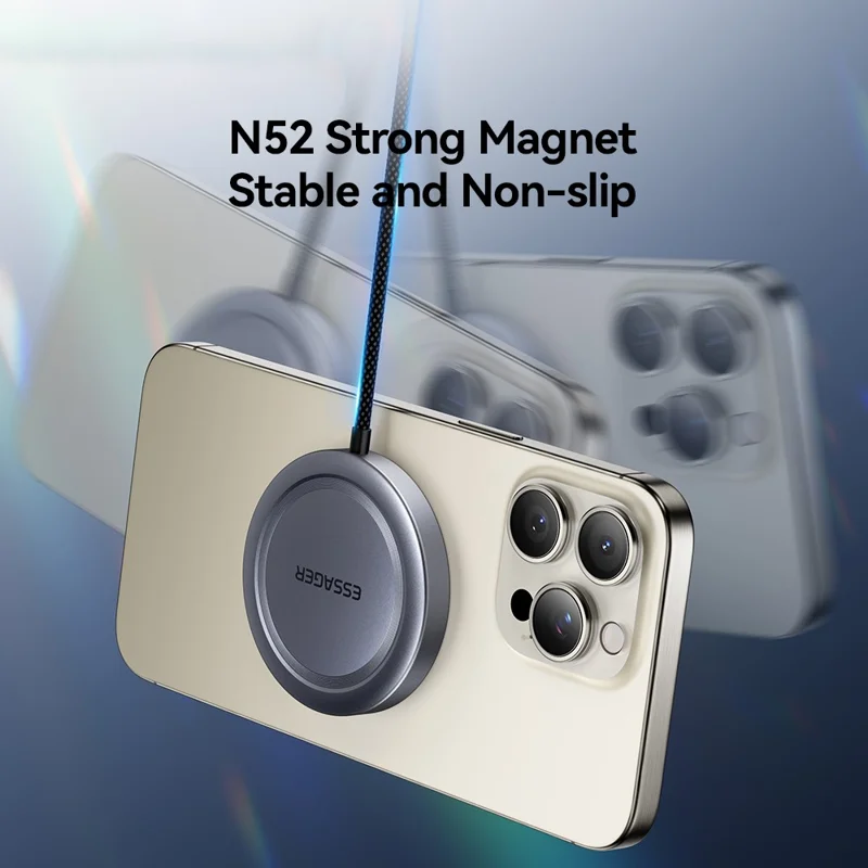 ESSAGER Qi2 15W Snelladen Aluminiumlegering + PC Magnetische Draadloze Oplader voor iPhone 12-16 - Zilver