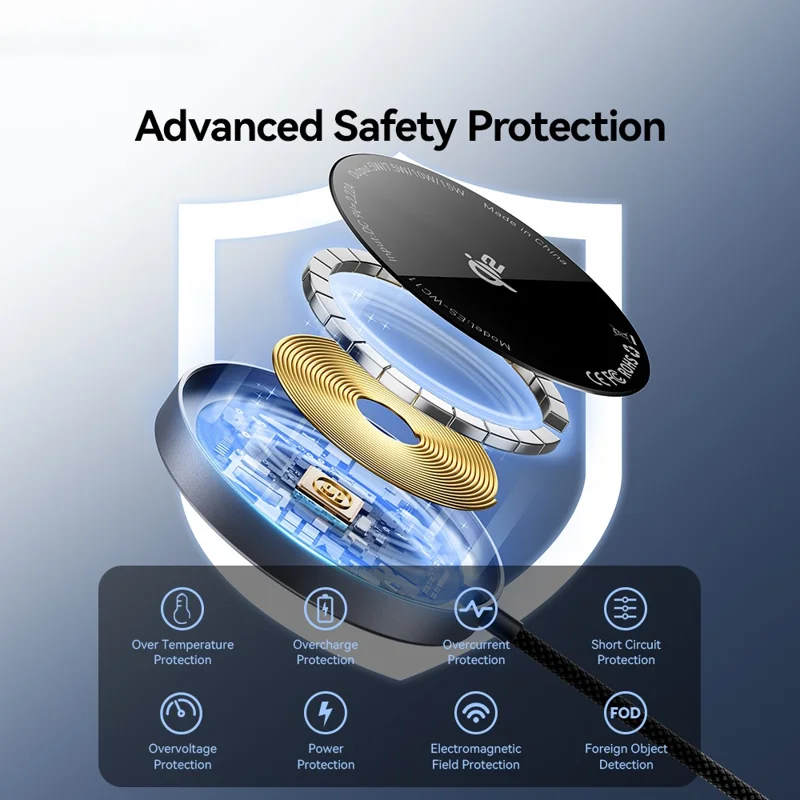 ESSAGER Qi2 15W Snelladen Aluminiumlegering + PC Magnetische Draadloze Oplader voor iPhone 12-16 - Zilver