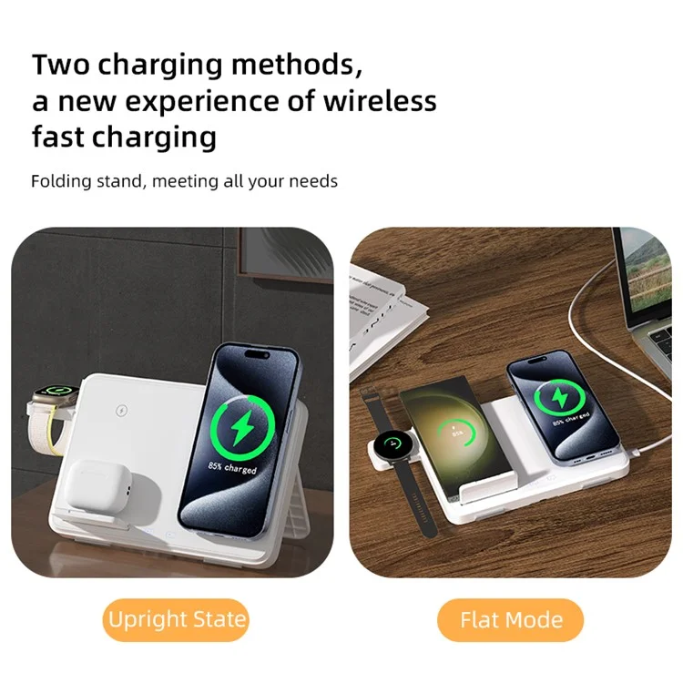 C30 15W Dual Ring Foldable 3 in 1 Wireless Charger Watch Earphone Phone Magnetic Wireless Charger - Black
