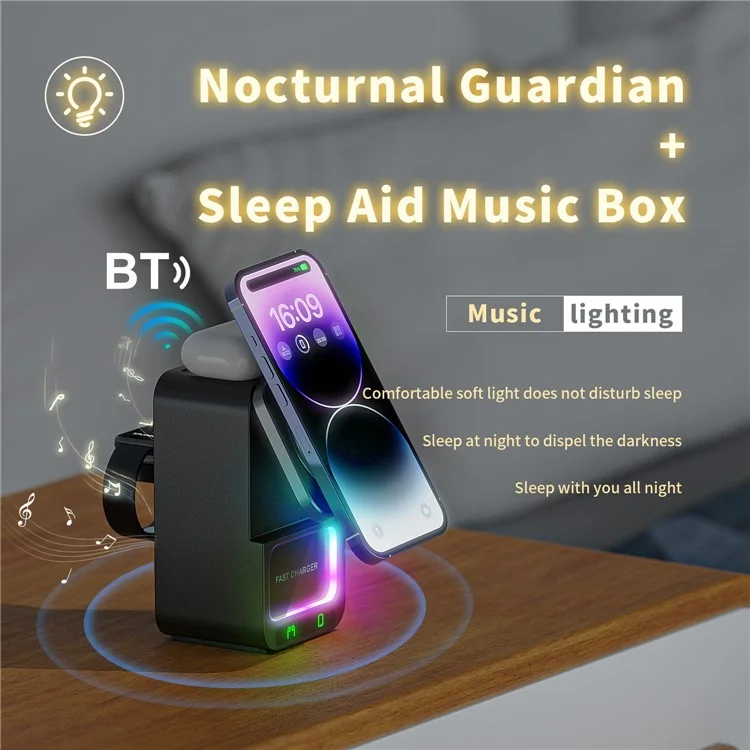 DH19 5 en 1 Dock de Chargeur Sans Fil Multi-fonction du Haut-parleur Bluetooth / Téléphone Mobile / Écouteurs TWS - Noir