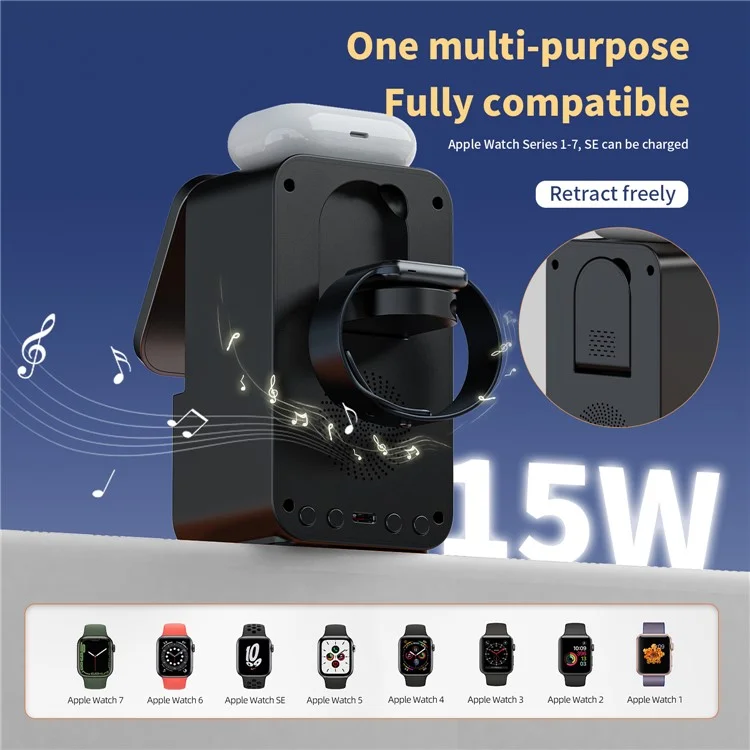 DH19 5 en 1 Dock de Chargeur Sans Fil Multi-fonction du Haut-parleur Bluetooth / Téléphone Mobile / Écouteurs TWS - Noir