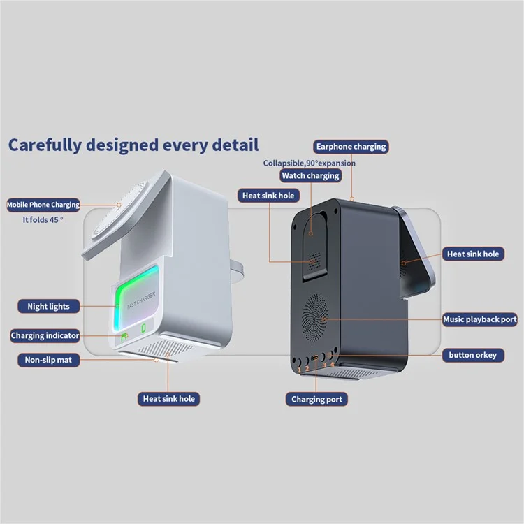 DH19 5 en 1 Dock de Chargeur Sans Fil Multi-fonction du Haut-parleur Bluetooth / Téléphone Mobile / Écouteurs TWS - Noir
