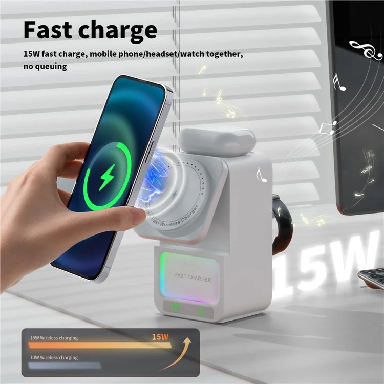 DH19 5 in 1 Bluetooth-compatible Speaker Multi-function Wireless Charger Dock for Apple Watch / Mobile Phone / TWS Earbuds - White