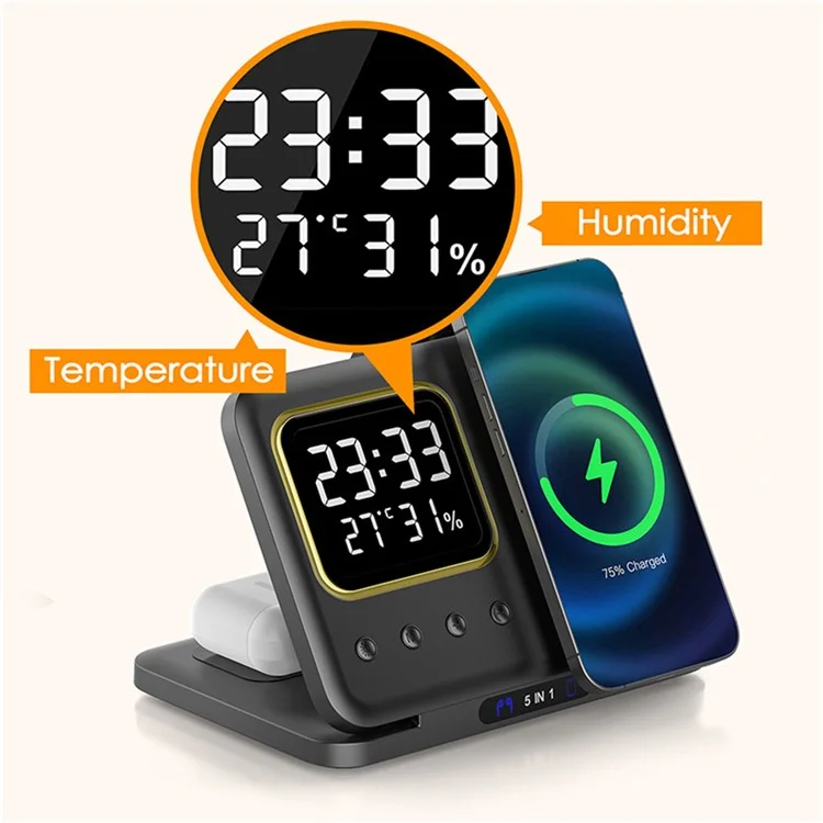 DH13 Temperatura Dell'orologio Visualizza il Telefono Auricolare Auricolare Per Telefono Magnetico Stand di Ricarica Wireless