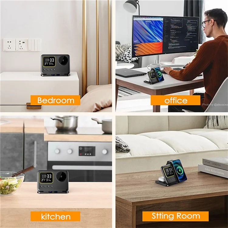 DH13 Temperatura Dell'orologio Visualizza il Telefono Auricolare Auricolare Per Telefono Magnetico Stand di Ricarica Wireless