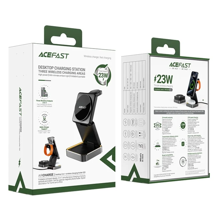 Acefast E20 Desktop Wireless Charger Telefone Assistir Pelo Fone de Ouvido 3 em 1 Estação de Carregamento