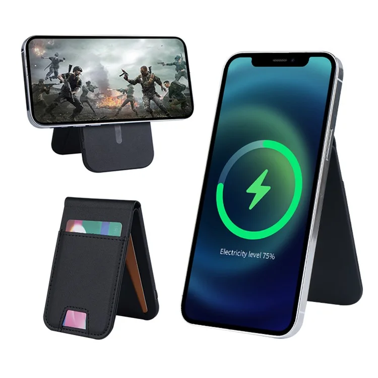 FLD-F5 3-in-1 Magnetic Wireless Charger Bold de Tarjeta Plegable Bolsa de Teléfono Móvil - Negro