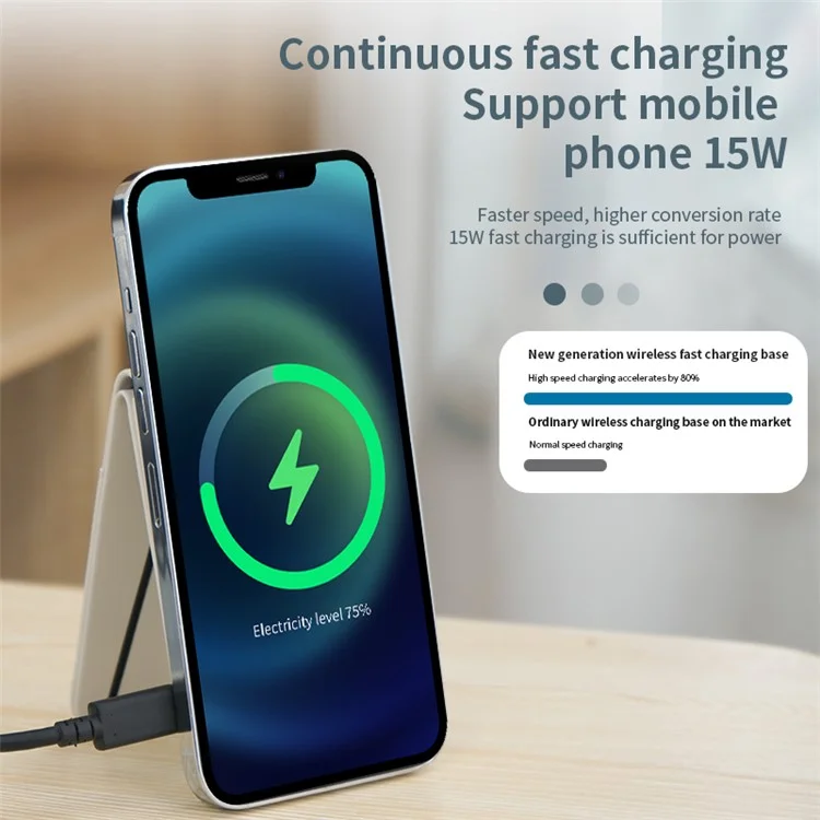 FLD-F5 3-in-1 Magnetic Wireless Charger Bold de Tarjeta Plegable Bolsa de Teléfono Móvil - Negro