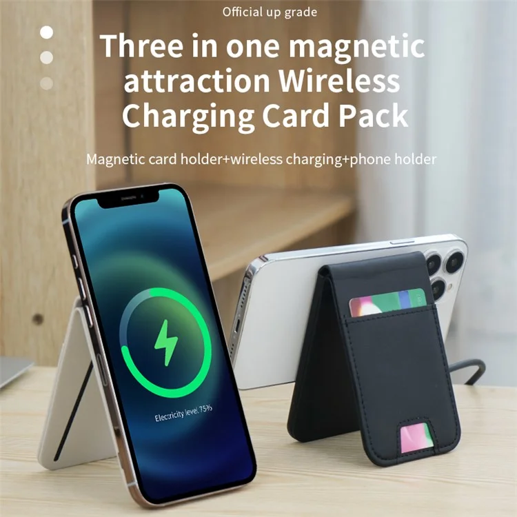 FLD-F5 3-in-1 Magnetic Wireless Charger Bold de Tarjeta Plegable Bolsa de Teléfono Móvil - Negro