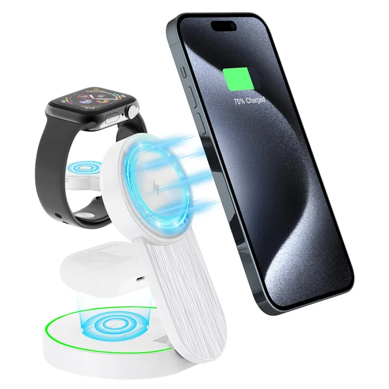 L9 15 W Magnetisk Trådløs Oplader, Foldbar Opladestand til Apple-enheder - Hvid