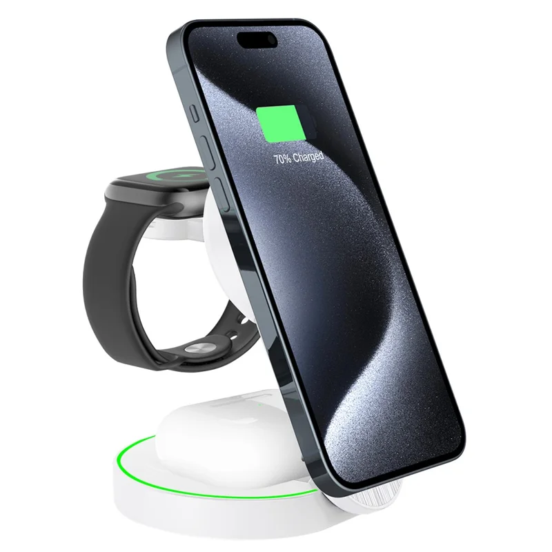 L9 15 W Magnetisk Trådløs Oplader, Foldbar Opladestand til Apple-enheder - Hvid