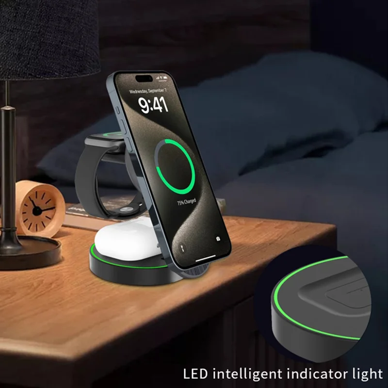 L9 15 W Magnetisk Trådløs Oplader, Foldbar Opladestand til Apple-enheder - Hvid