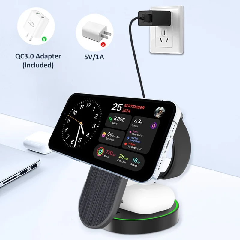 L9 15 W Magnetisk Trådløs Oplader, Foldbar Opladestand til Apple-enheder - Hvid