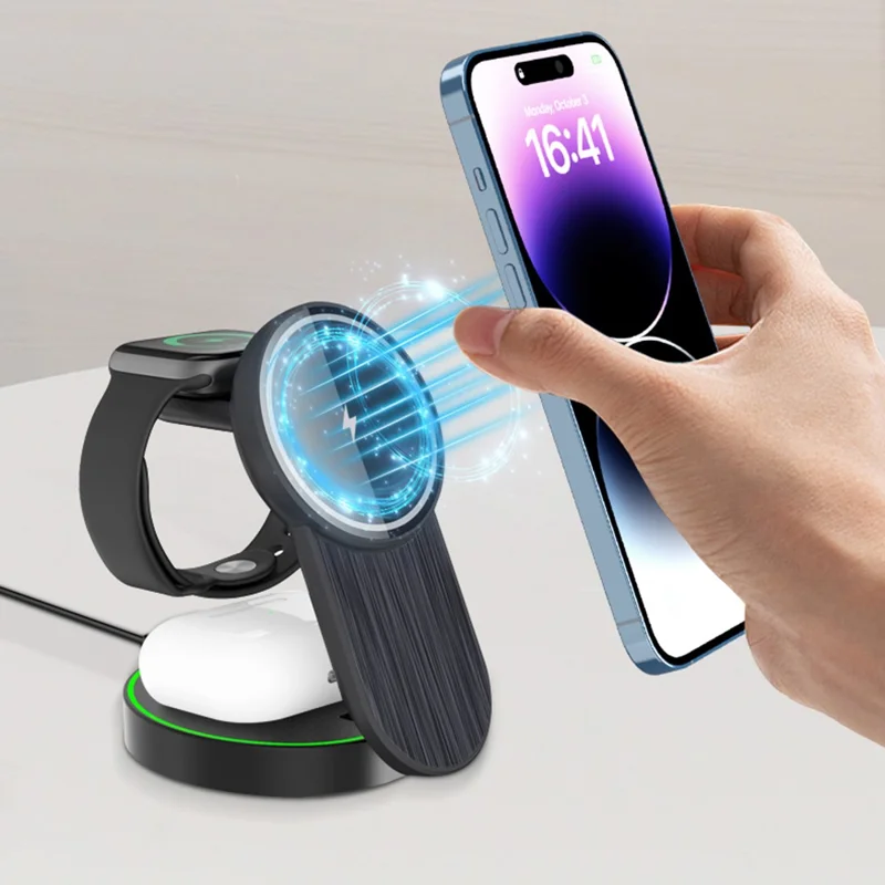 L9 15 W Magnetisk Trådløs Oplader, Foldbar Opladestand til Apple-enheder - Hvid