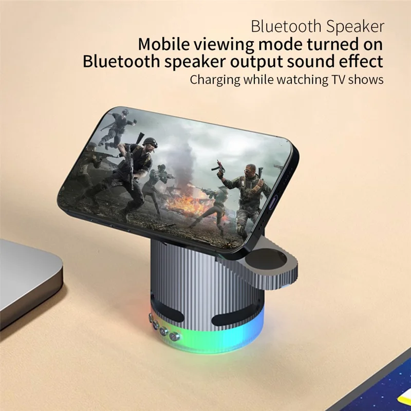 H61 4 in 1 RGB Bluetooth-compatible Speaker Foldable Wireless Charger for Phone / Earphone / Watch - White