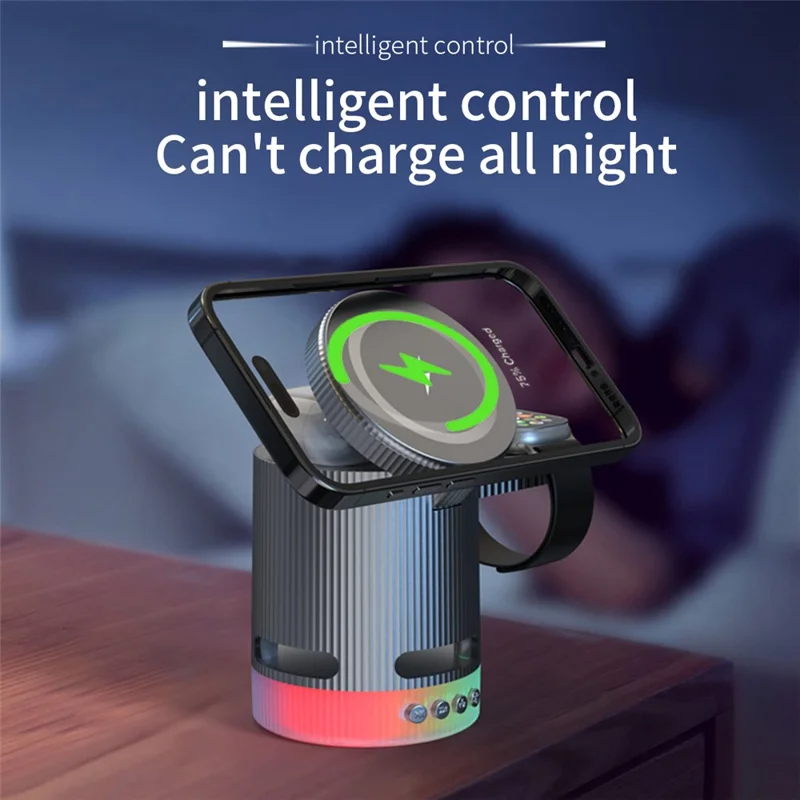 H61 4 in 1 RGB Bluetooth-compatible Speaker Foldable Wireless Charger for Phone / Earphone / Watch - White