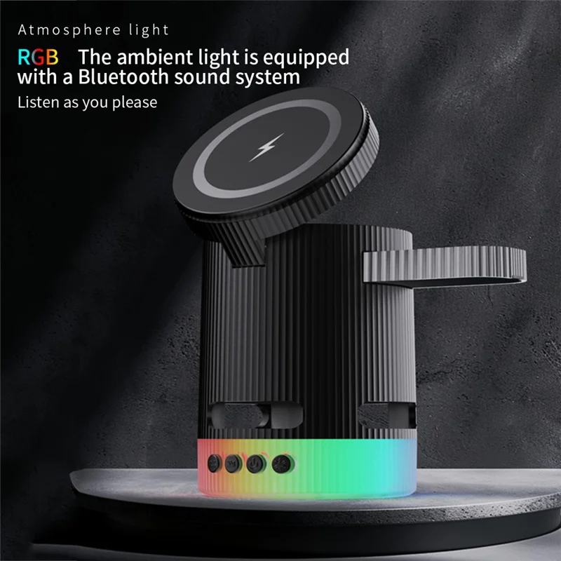H61 4 in 1 RGB Bluetooth-compatible Speaker Foldable Wireless Charger for Phone / Earphone / Watch - White