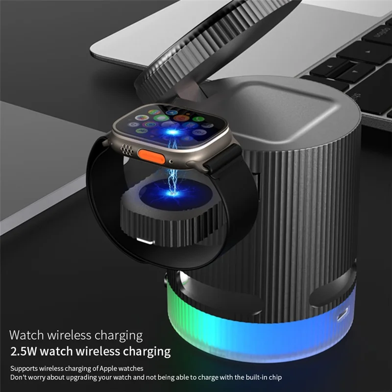 H61 4 in 1 RGB Bluetooth-compatible Speaker Foldable Wireless Charger for Phone / Earphone / Watch - White