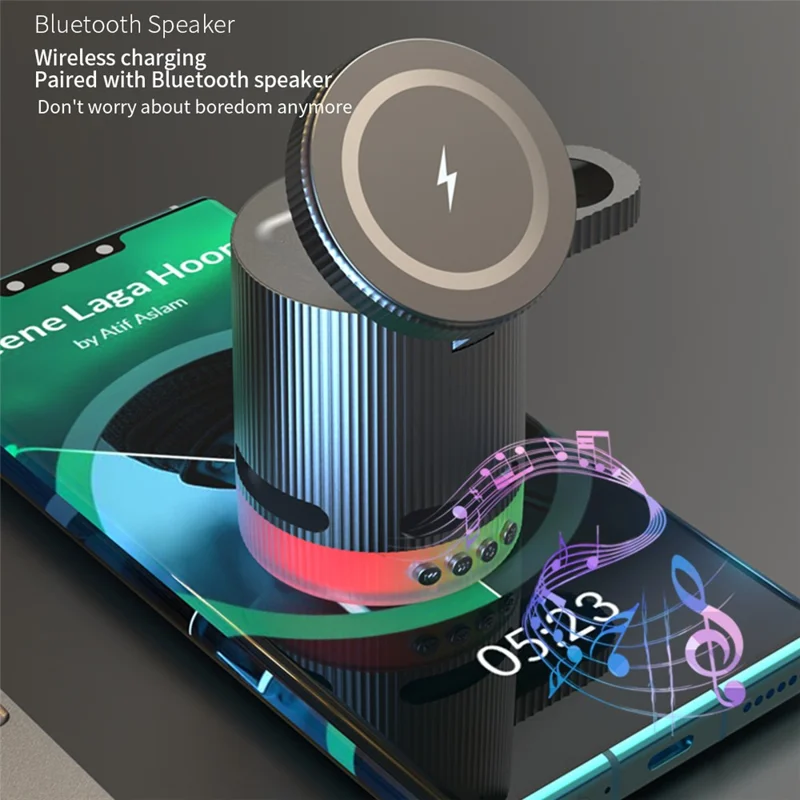 H61 4 in 1 RGB Bluetooth-compatible Speaker Foldable Wireless Charger for Phone / Earphone / Watch - White