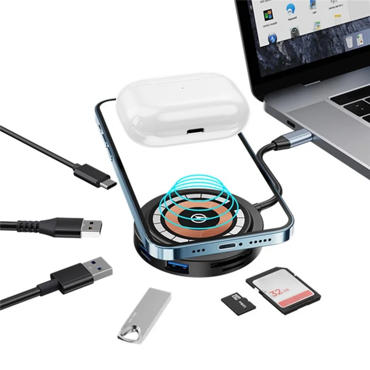 Bulk Purchasing QXF-2302b 7-in-1 Type-C Hub Magneitc Wireless Charger PD 100W Docking Station