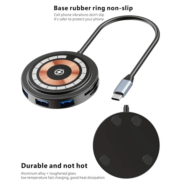 Bulk Purchasing QXF-2302b 7-in-1 Type-C Hub Magneitc Wireless Charger PD 100W Docking Station
