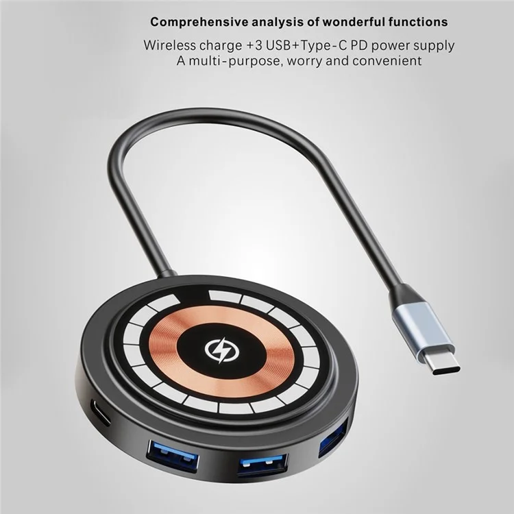 Bulk Purchasing QXF-2301b 6-in-1 Type-C Hub Magneitc Wireless Charger PD 100W Docking Station