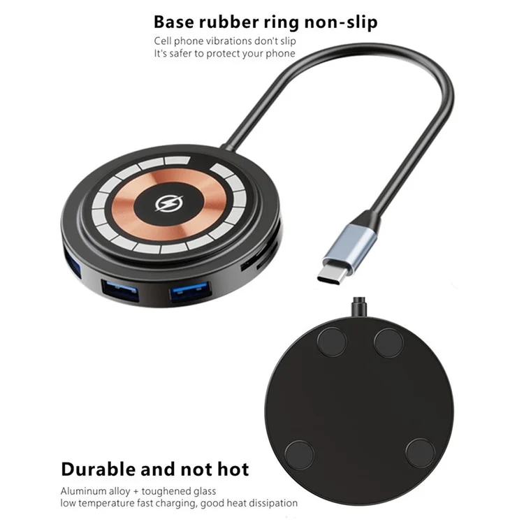 Bulk Purchasing QXF-2301b 6-in-1 Type-C Hub Magneitc Wireless Charger PD 100W Docking Station