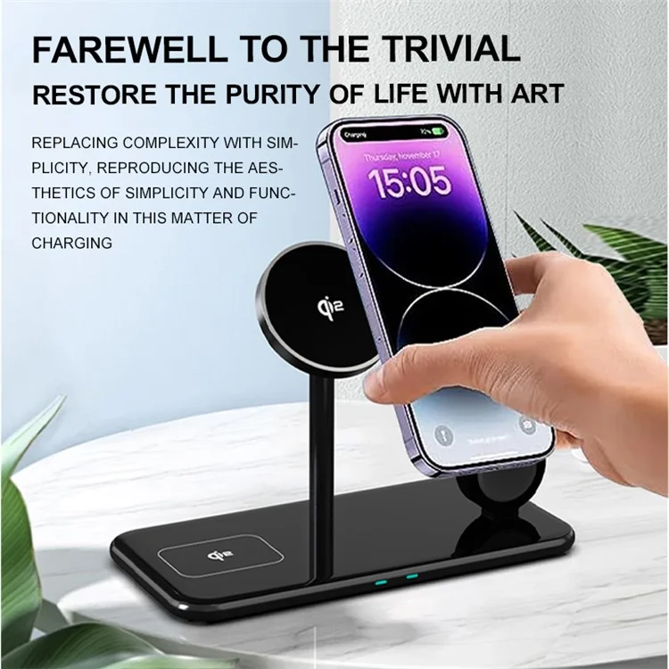 Bulk Purchasing SW12M 3-in-1 Magnetic QI2 Metal Wireless Charger Phone Earphone Smartwatch Charging Stand