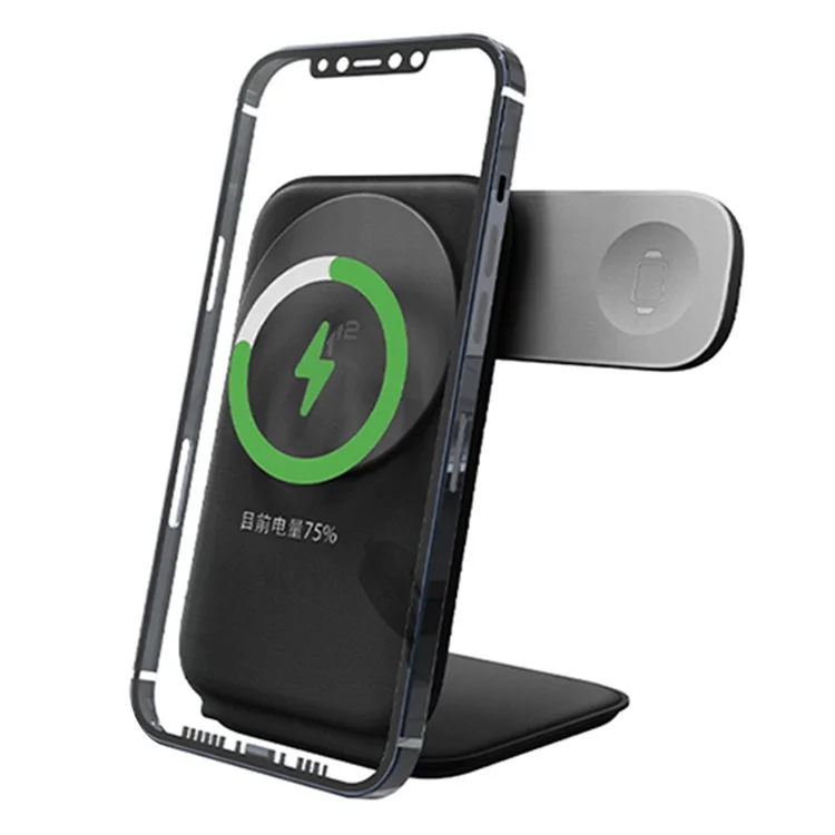 Bulk Purchasing pw08M Magnetic 3-in-1 Foldable Leather Phone Earphone Watch QI2 Wireless Charger