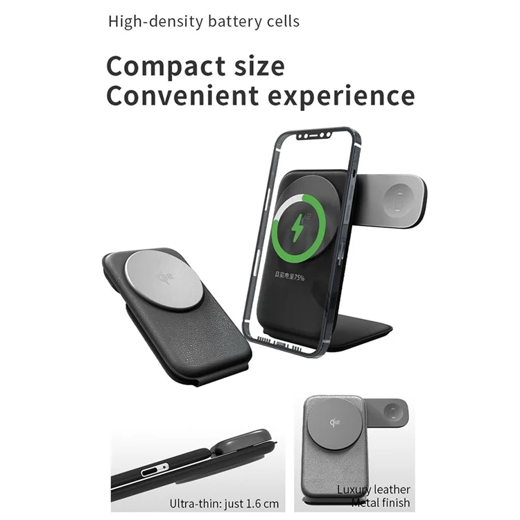 Bulk Purchasing pw08M Magnetic 3-in-1 Foldable Leather Phone Earphone Watch QI2 Wireless Charger