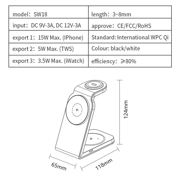 Compre em Quantidade SW18M Carregador Sem Fio Magnético 3 em 1 de Metal QI2 para Telefone, Fone de Ouvido e Smartwatch
