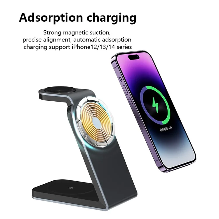 Cargador inalámbrico magnético de 3 en 1 de metal SW18 para teléfono, auricular y smartwatch