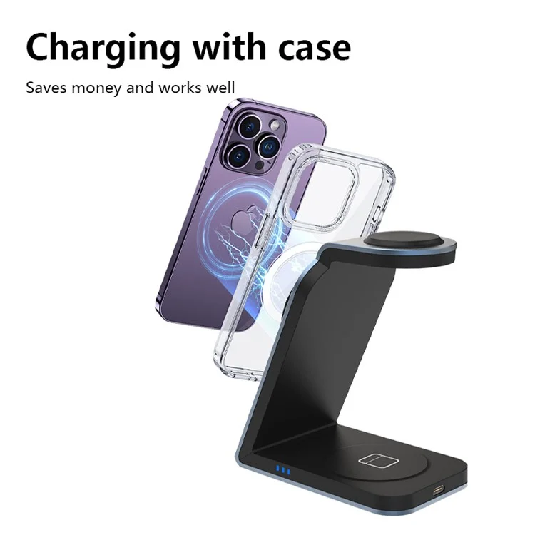 Cargador inalámbrico magnético de 3 en 1 de metal SW18 para teléfono, auricular y smartwatch