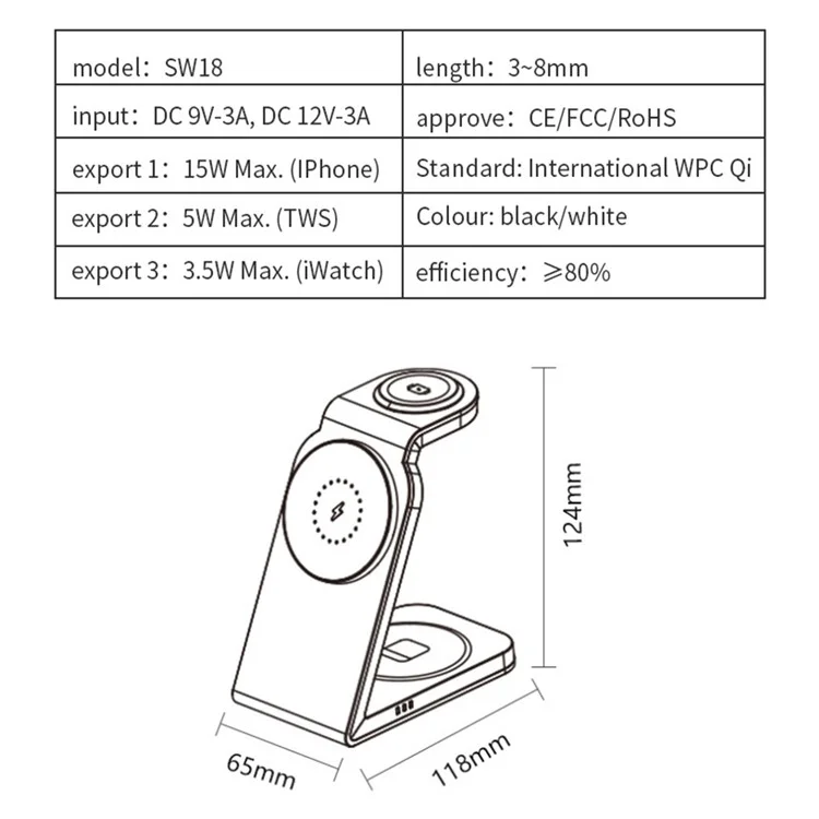 Cargador inalámbrico magnético de 3 en 1 de metal SW18 para teléfono, auricular y smartwatch