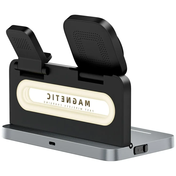 HT-539 Luz Noturna de Mesa 15W Carregador Wireless Dobrável Magnético para Telefone, Relógio e Fone de Ouvido - Preto