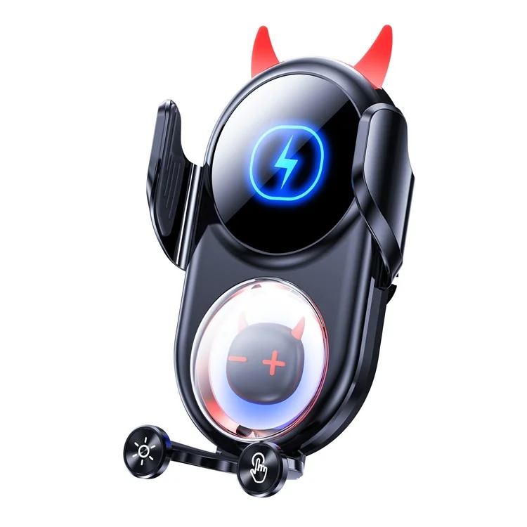 D1 15W Car Wireless Wireless Charger Devil Design Air Vent Mount Phone Holder Stand - Black
