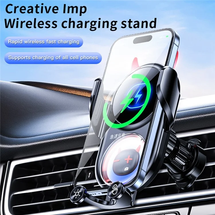 D1 15W Car Wireless Wireless Charger Devil Design Air Vent Mount Phone Holder Stand - Black