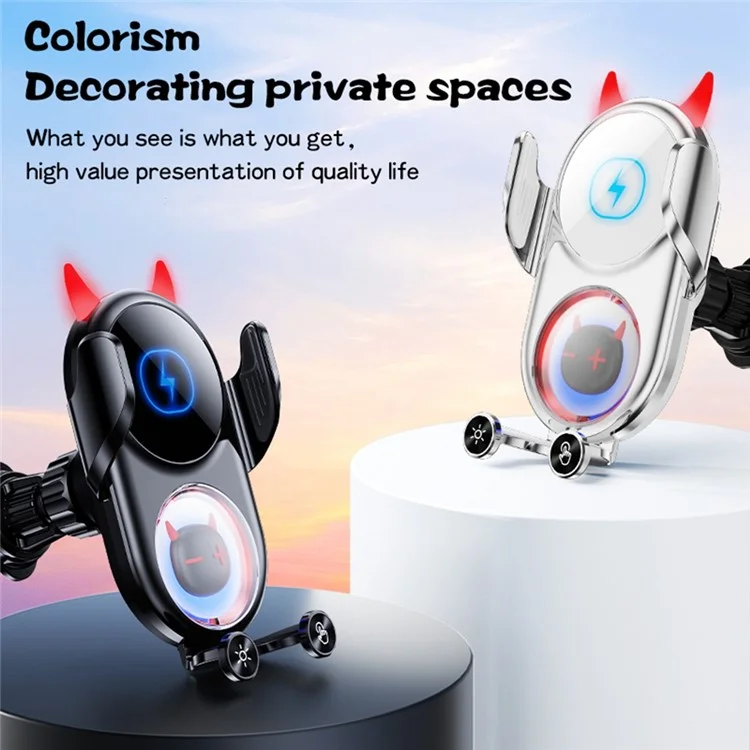 D1 15W Car Wireless Wireless Charger Devil Design Air Vent Mount Phone Holder Stand - Black