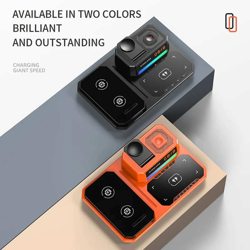 C18 6-in-1 Wireless Charger Digital Charging Station with Bluetooth-compatible Speaker RGB Light - Orange