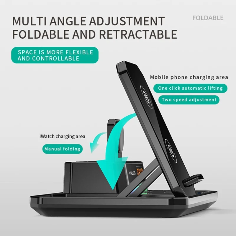 C18 6-in-1 Wireless Charger Digital Charging Station with Bluetooth-compatible Speaker RGB Light - Orange