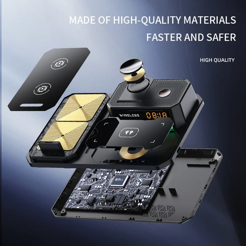 C18 6-in-1 Wireless Charger Digital Charging Station with Bluetooth-compatible Speaker RGB Light - Orange