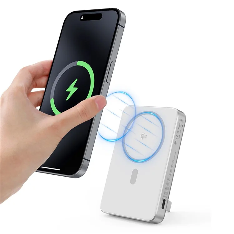 Achat en gros de la batterie externe magnétique YF-P17 Qi2 certifiée 10 000 mAh avec chargement sans fil rapide 15 W et support - Argent+Blanc