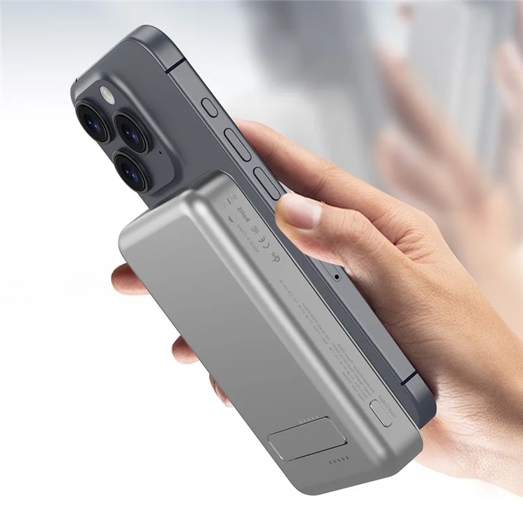 Achat en gros de la batterie externe magnétique YF-P17 Qi2 certifiée 10 000 mAh avec chargement sans fil rapide 15 W et support - Argent+Blanc