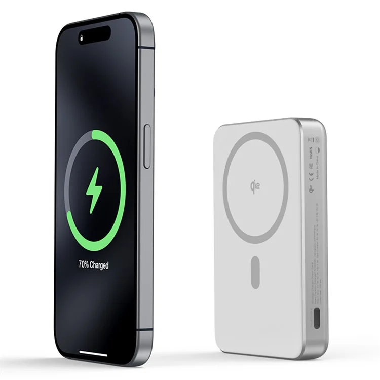 Achat en gros de la batterie externe magnétique YF-P17 Qi2 certifiée 10 000 mAh avec chargement sans fil rapide 15 W et support - Argent+Blanc