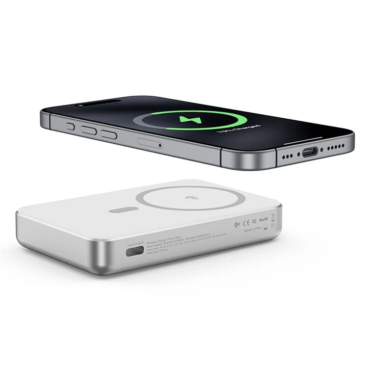 Achat en gros de la batterie externe magnétique YF-P17 Qi2 certifiée 10 000 mAh avec chargement sans fil rapide 15 W et support - Argent+Blanc