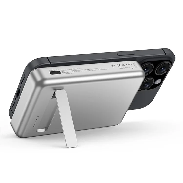 Achat en gros de la batterie externe magnétique YF-P17 Qi2 certifiée 10 000 mAh avec chargement sans fil rapide 15 W et support - Argent+Blanc