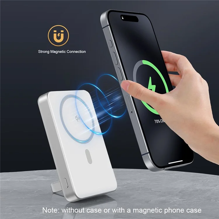 Achat en gros de la batterie externe magnétique YF-P17 Qi2 certifiée 10 000 mAh avec chargement sans fil rapide 15 W et support - Argent+Blanc